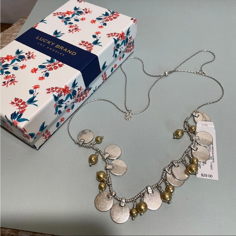 Lucky Brand gold & silver coin ball charms bohemian necklace new